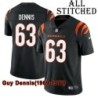 Black Home Embroidered Guy Dennis Cincinnati Bengals #63 Stitched Jersey