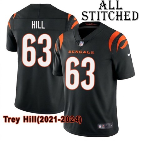 Black Home Embroidered Trey Hill Cincinnati Bengals #63 Stitched Jersey