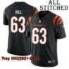 Black Home Embroidered Trey Hill Cincinnati Bengals #63 Stitched Jersey