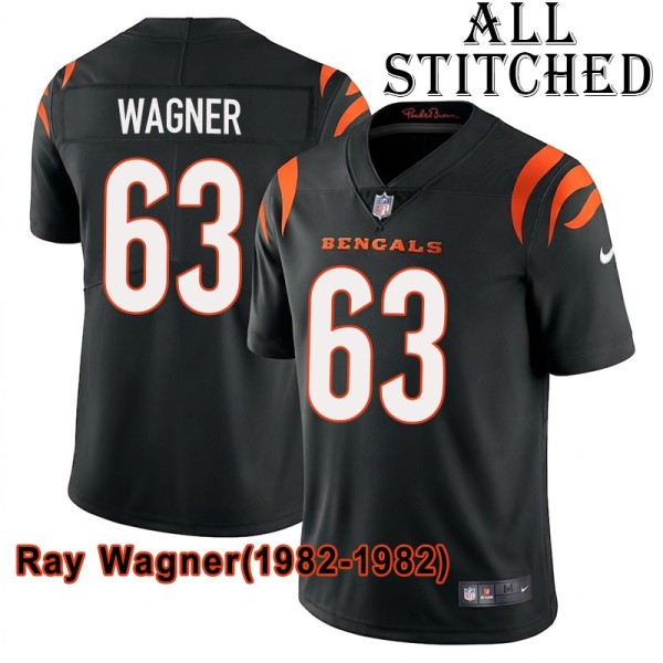 Black Home Embroidered Ray Wagner Cincinnati Bengals #63 Stitched Jersey