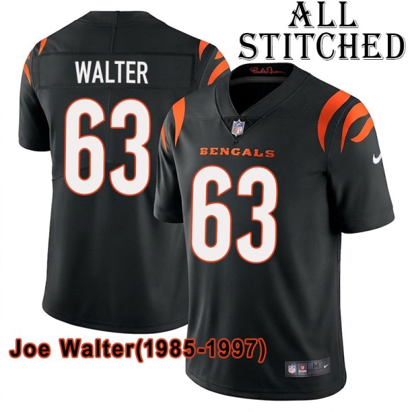 Black Home Embroidered Joe Walter Cincinnati Bengals #63 Stitched Jersey