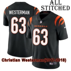 Black Home Embroidered Christian Westerman Cincinnati Bengals #63 Stitched Jersey
