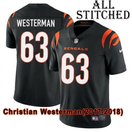 Black Home Embroidered Christian Westerman Cincinnati Bengals #63 Stitched Jersey