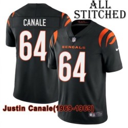 Black Home Embroidered Justin Canale Cincinnati Bengals #64 Stitched Jersey