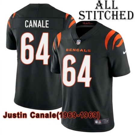 Black Home Embroidered Justin Canale Cincinnati Bengals #64 Stitched Jersey