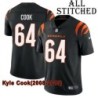 Black Home Embroidered Kyle Cook Cincinnati Bengals #64 Stitched Jersey