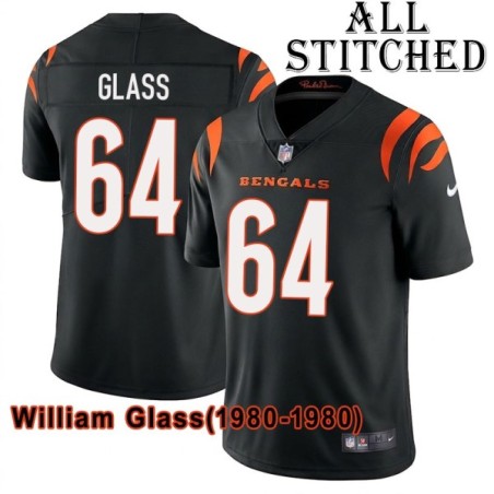 Black Home Embroidered William Glass Cincinnati Bengals #64 Stitched Jersey