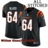 Black Home Embroidered William Glass Cincinnati Bengals #64 Stitched Jersey