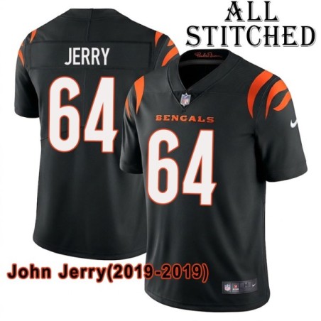 Black Home Embroidered John Jerry Cincinnati Bengals #64 Stitched Jersey