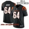 Black Home Embroidered John Jerry Cincinnati Bengals #64 Stitched Jersey