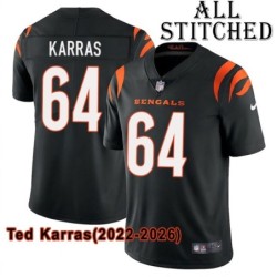 Black Home Embroidered Ted Karras Cincinnati Bengals #64 Stitched Jersey