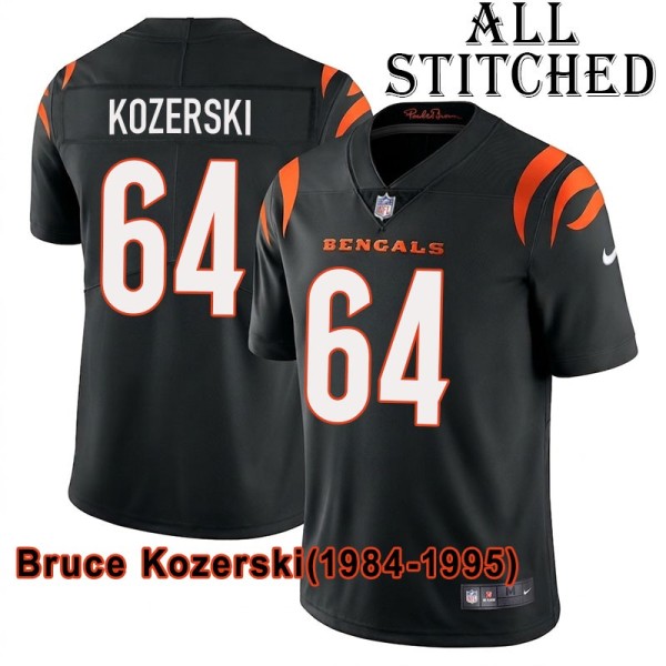 Black Home Embroidered Bruce Kozerski Cincinnati Bengals #64 Stitched Jersey