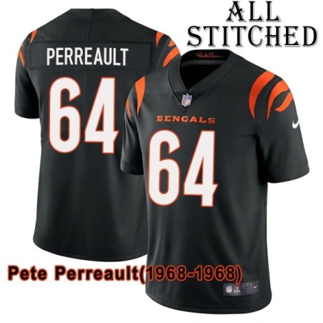 Black Home Embroidered Pete Perreault Cincinnati Bengals #64 Stitched Jersey