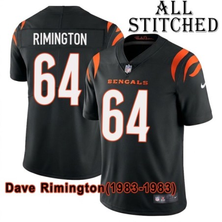 Black Home Embroidered Dave Rimington Cincinnati Bengals #64 Stitched Jersey