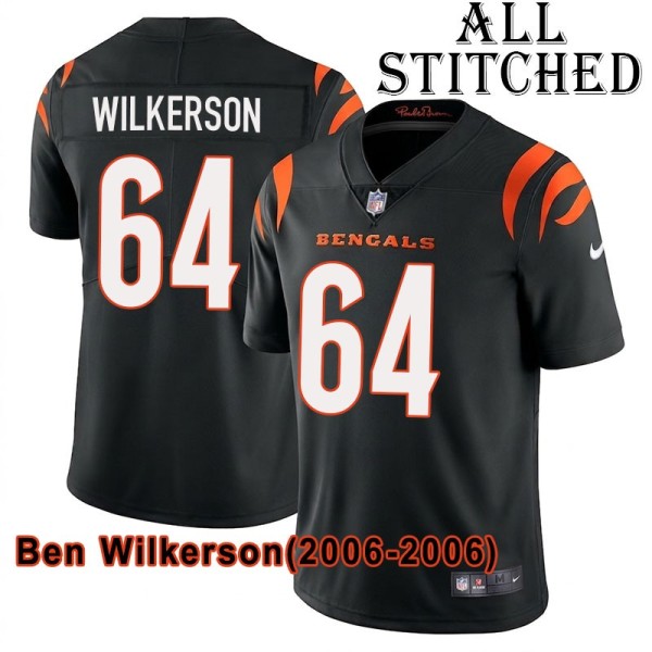 Black Home Embroidered Ben Wilkerson Cincinnati Bengals #64 Stitched Jersey