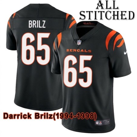 Black Home Embroidered Darrick Brilz Cincinnati Bengals #65 Stitched Jersey