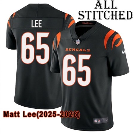 Black Home Embroidered Matt Lee Cincinnati Bengals #65 Stitched Jersey