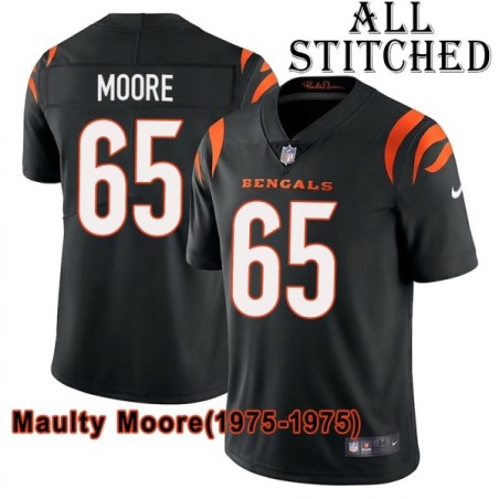 Black Home Embroidered Maulty Moore Cincinnati Bengals #65 Stitched Jersey