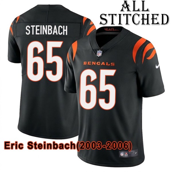 Black Home Embroidered Eric Steinbach Cincinnati Bengals #65 Stitched Jersey