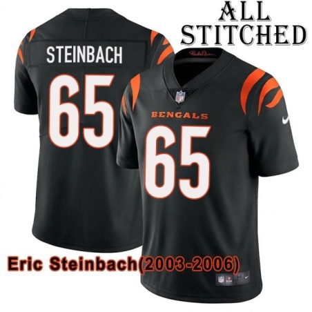 Black Home Embroidered Eric Steinbach Cincinnati Bengals #65 Stitched Jersey