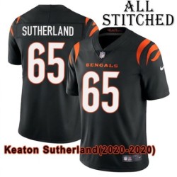Black Home Embroidered Keaton Sutherland Cincinnati Bengals #65 Stitched Jersey