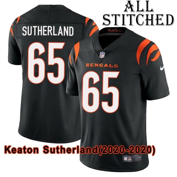 Black Home Embroidered Keaton Sutherland Cincinnati Bengals #65 Stitched Jersey