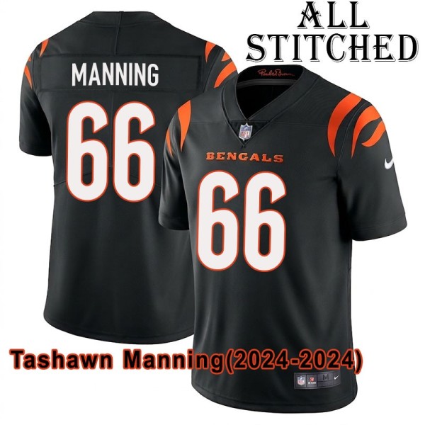Black Home Embroidered Tashawn Manning Cincinnati Bengals #66 Stitched Jersey