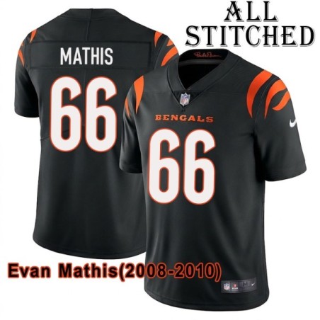 Black Home Embroidered Evan Mathis Cincinnati Bengals #66 Stitched Jersey