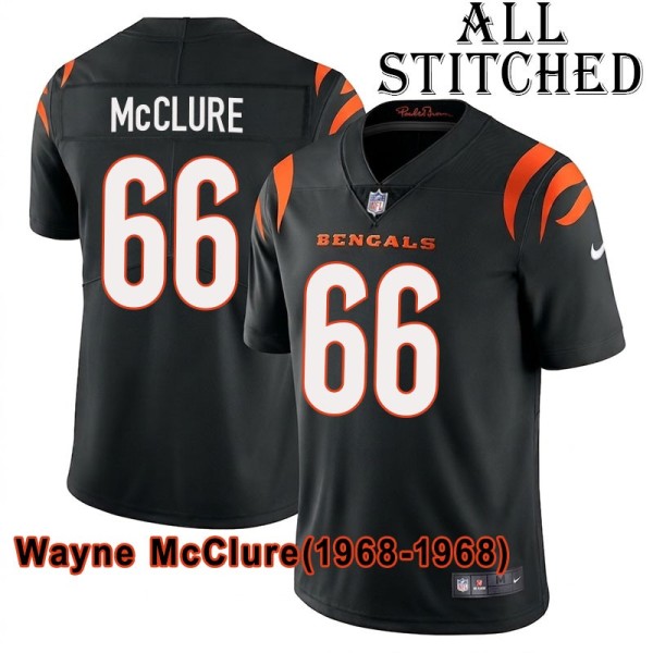 Black Home Embroidered Wayne McClure Cincinnati Bengals #66 Stitched Jersey
