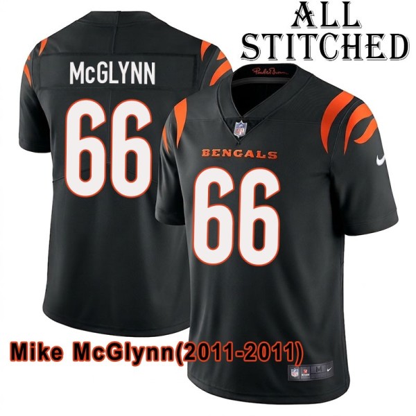 Black Home Embroidered Mike McGlynn Cincinnati Bengals #66 Stitched Jersey