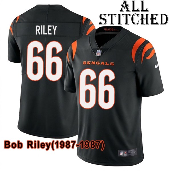 Black Home Embroidered Bob Riley Cincinnati Bengals #66 Stitched Jersey