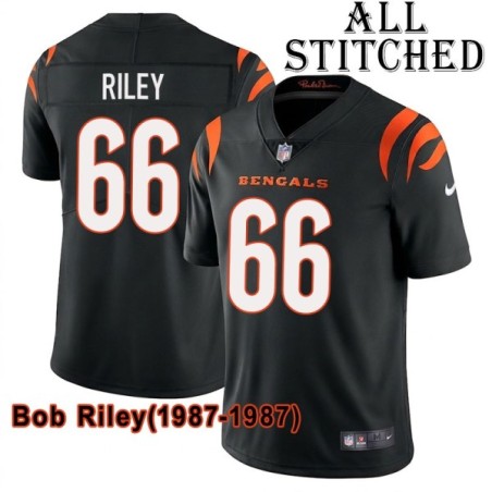 Black Home Embroidered Bob Riley Cincinnati Bengals #66 Stitched Jersey