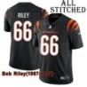 Black Home Embroidered Bob Riley Cincinnati Bengals #66 Stitched Jersey