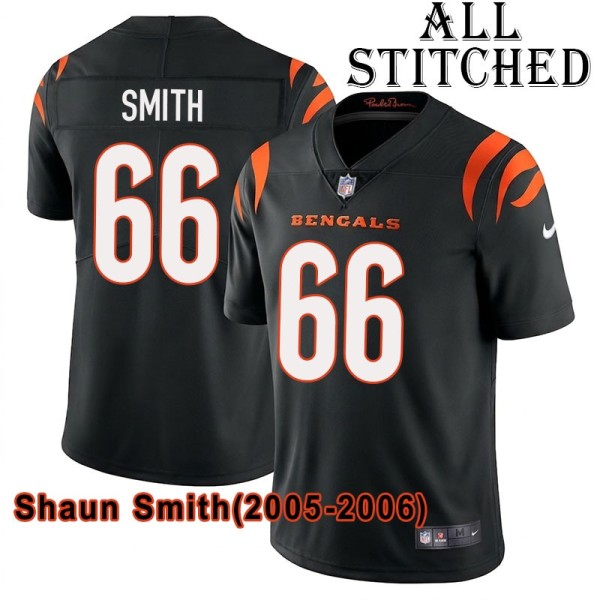 Black Home Embroidered Shaun Smith Cincinnati Bengals #66 Stitched Jersey
