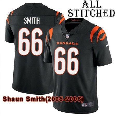 Black Home Embroidered Shaun Smith Cincinnati Bengals #66 Stitched Jersey