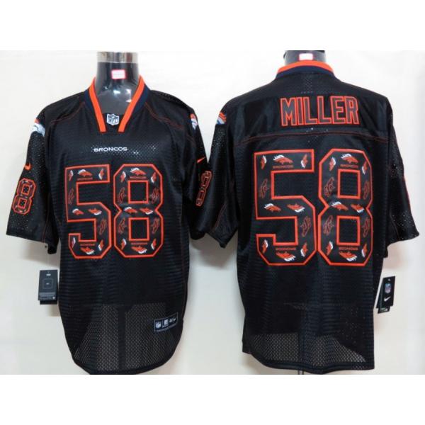 [NEW,Lights-Out with logos]Von Miller Football Jersey -Denver #58 Black Jersey