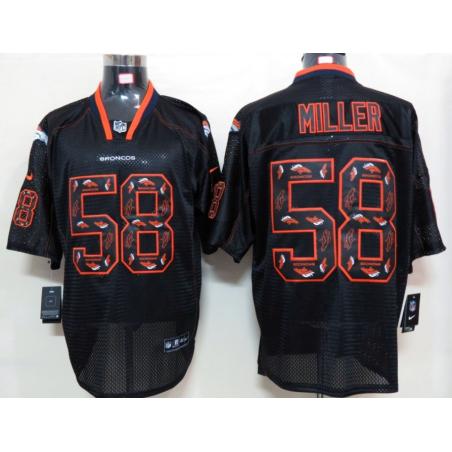 [NEW,Lights-Out with logos]Von Miller Football Jersey -Denver #58 Black Jersey