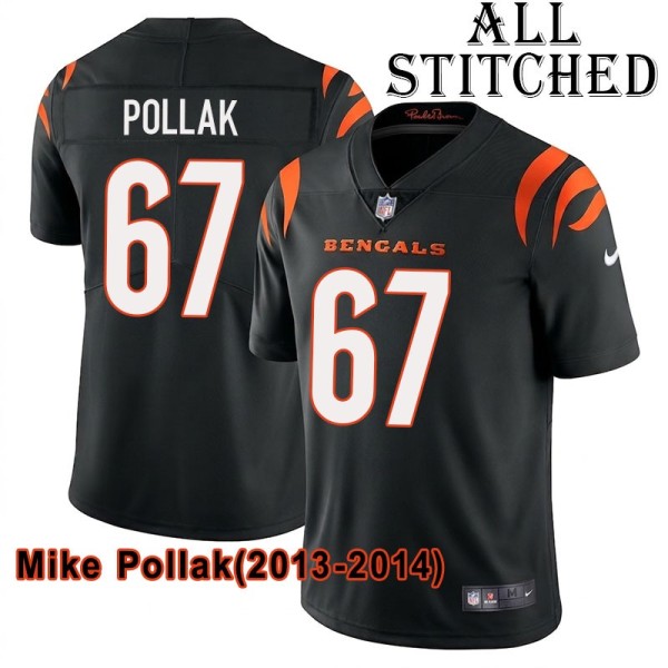 Black Home Embroidered Mike Pollak Cincinnati Bengals #67 Stitched Jersey