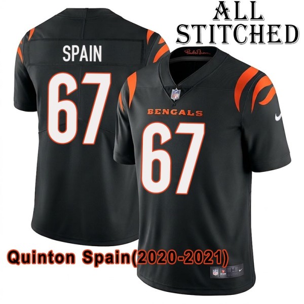 Black Home Embroidered Quinton Spain Cincinnati Bengals #67 Stitched Jersey