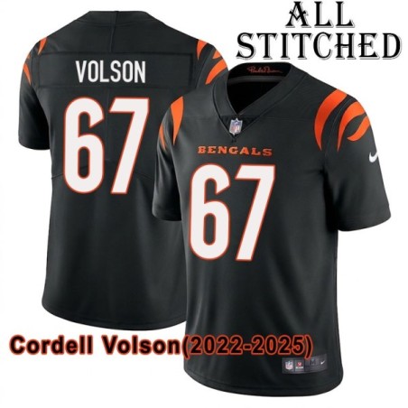 Black Home Embroidered Cordell Volson Cincinnati Bengals #67 Stitched Jersey