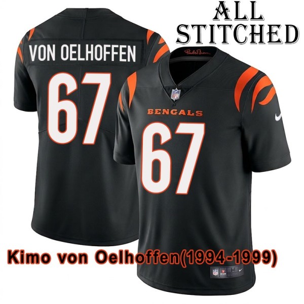 Black Home Embroidered Kimo von Oelhoffen Cincinnati Bengals #67 Stitched Jersey