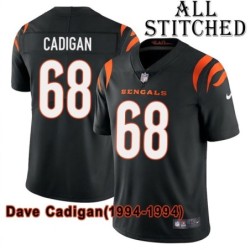 Black Home Embroidered Dave Cadigan Cincinnati Bengals #68 Stitched Jersey