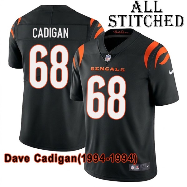 Black Home Embroidered Dave Cadigan Cincinnati Bengals #68 Stitched Jersey