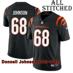 Black Home Embroidered Donnell Johnson Cincinnati Bengals #68 Stitched Jersey