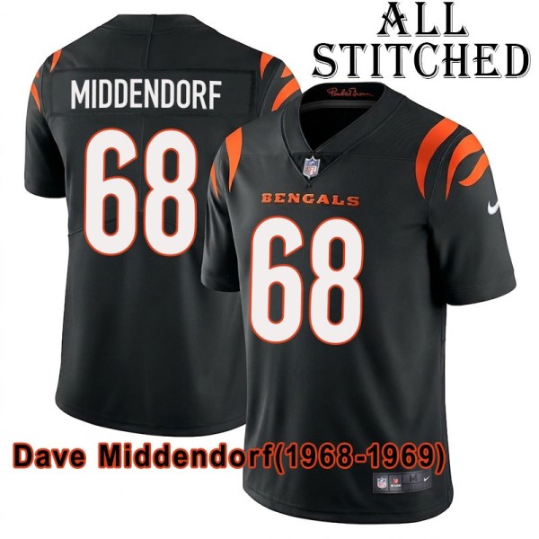 Black Home Embroidered Dave Middendorf Cincinnati Bengals #68 Stitched Jersey