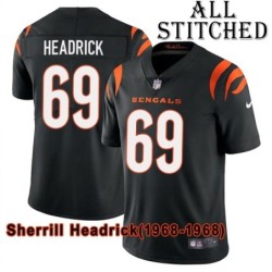 Black Home Embroidered Sherrill Headrick Cincinnati Bengals #69 Stitched Jersey