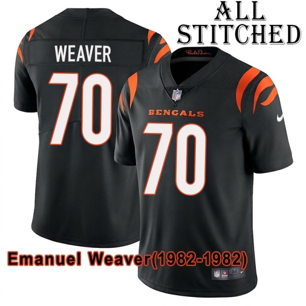 Black Home Embroidered Emanuel Weaver Cincinnati Bengals #70 Stitched Jersey