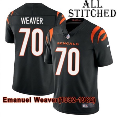 Black Home Embroidered Emanuel Weaver Cincinnati Bengals #70 Stitched Jersey