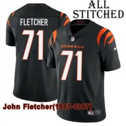 Black Home Embroidered John Fletcher Cincinnati Bengals #71 Stitched Jersey