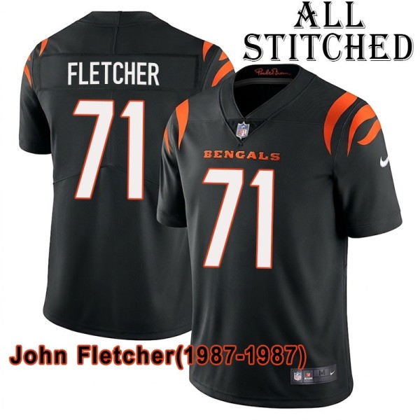 Black Home Embroidered John Fletcher Cincinnati Bengals #71 Stitched Jersey